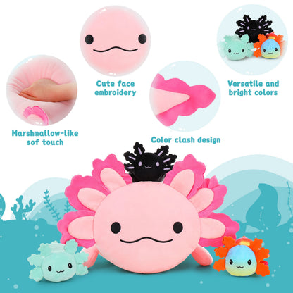 23.5" Giant Axolotl Stuffed Animals with 3 Babies inside Large Axolotl Plush Toy