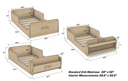 Montessori Floor Bed for Toddlers — Solid Wood with Optional Bookshelf or Toy Shelf Front