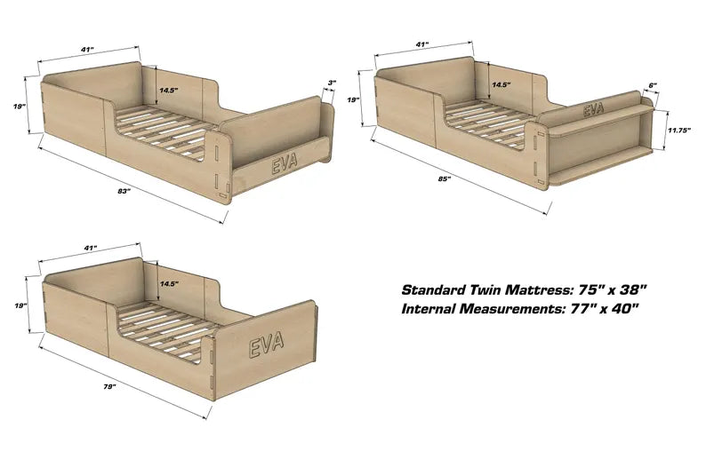 Montessori Floor Bed for Toddlers — Solid Wood with Optional Bookshelf or Toy Shelf Front