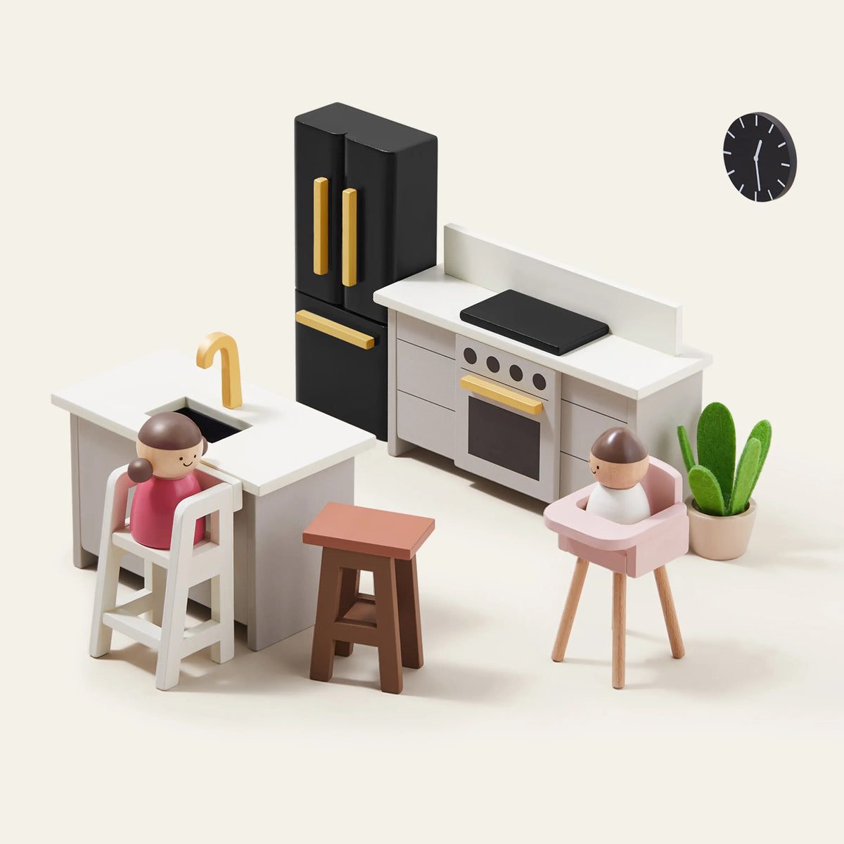 Tiny Land Sweetwood Edge Dollhouse — Modern 3-Story Kids Dollhouse with Furniture & Family Figures